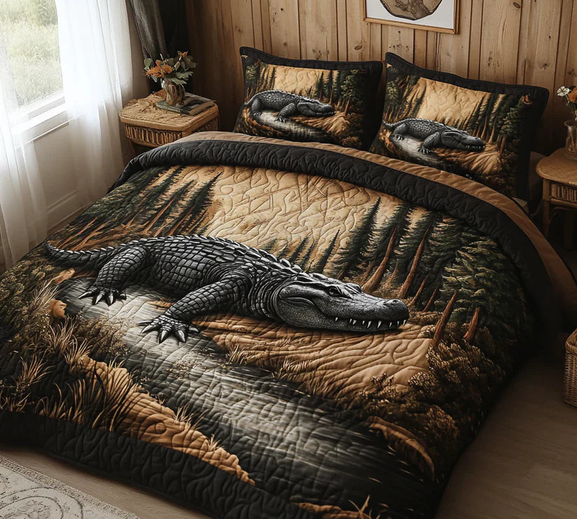 3 Piece Quilted Bedding Set – Forest Animals
