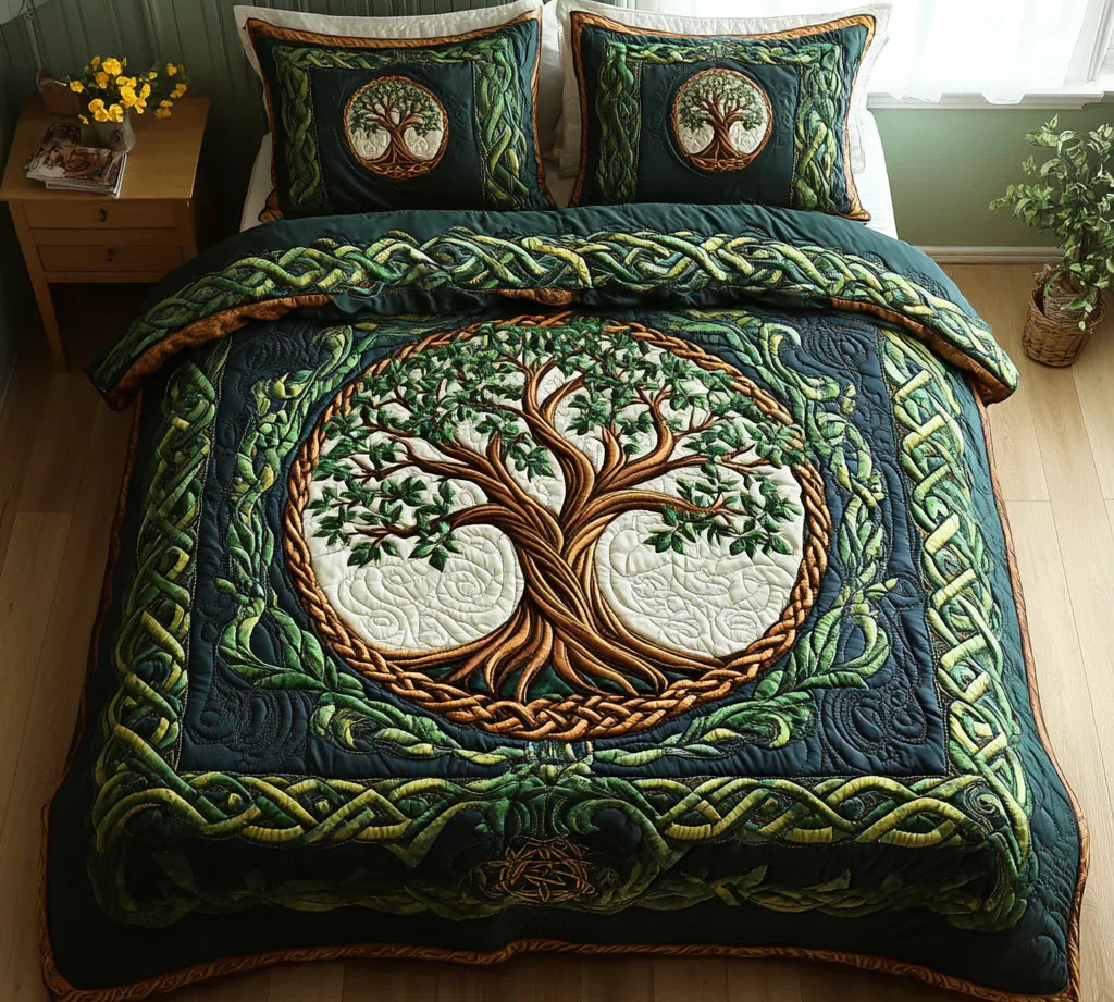 3 Piece Quilted Bedding Set – Tree Of Life