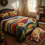 3 Piece Quilted Bedding Set – Sunflower Field