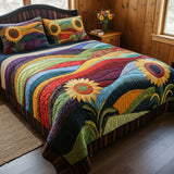 3 Piece Quilted Bedding Set – Sunflower Field