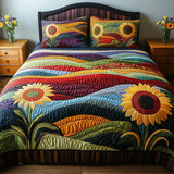 3 Piece Quilted Bedding Set – Sunflower Field