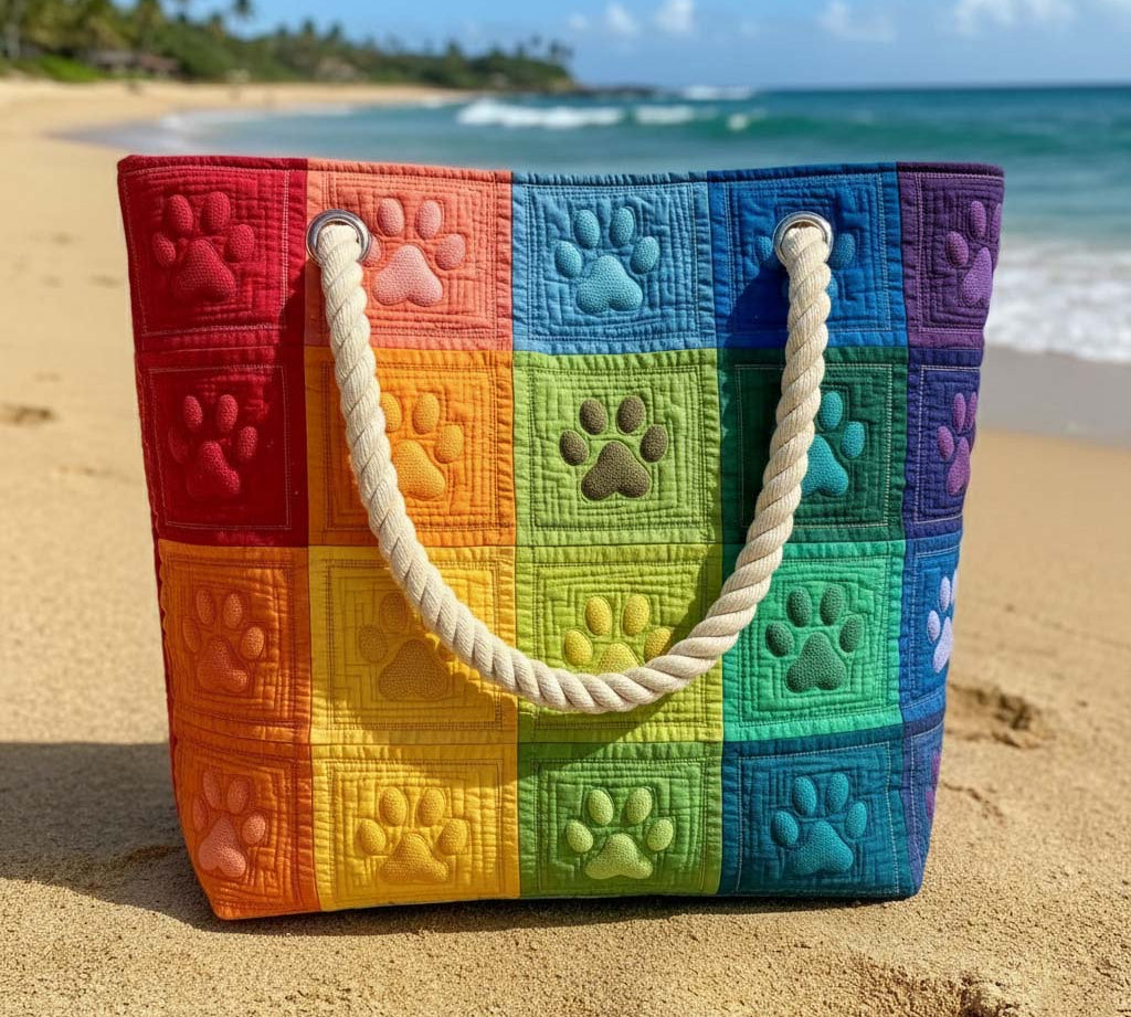 Custom Beach Tote with Paw Print Accent