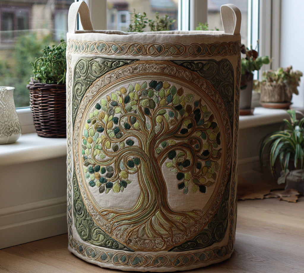 Handcrafted Laundry Basket - Tree of Life Design