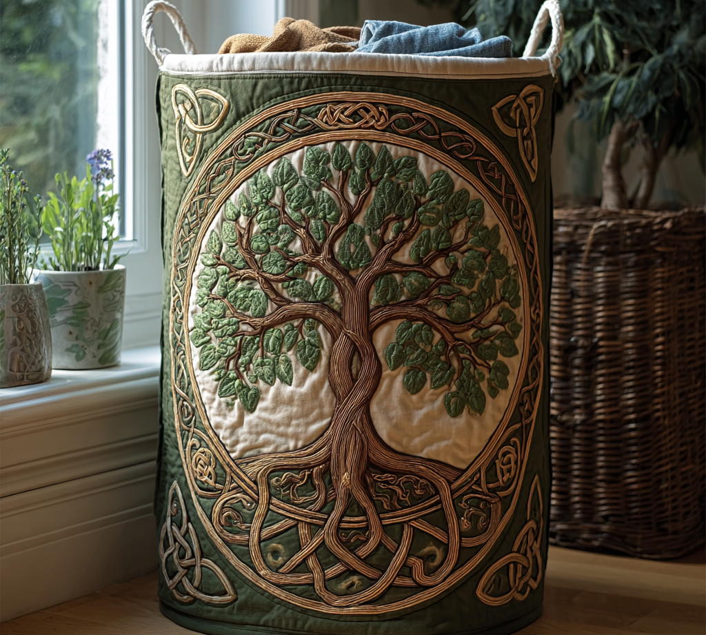 Handcrafted Laundry Basket - Tree of Life Design