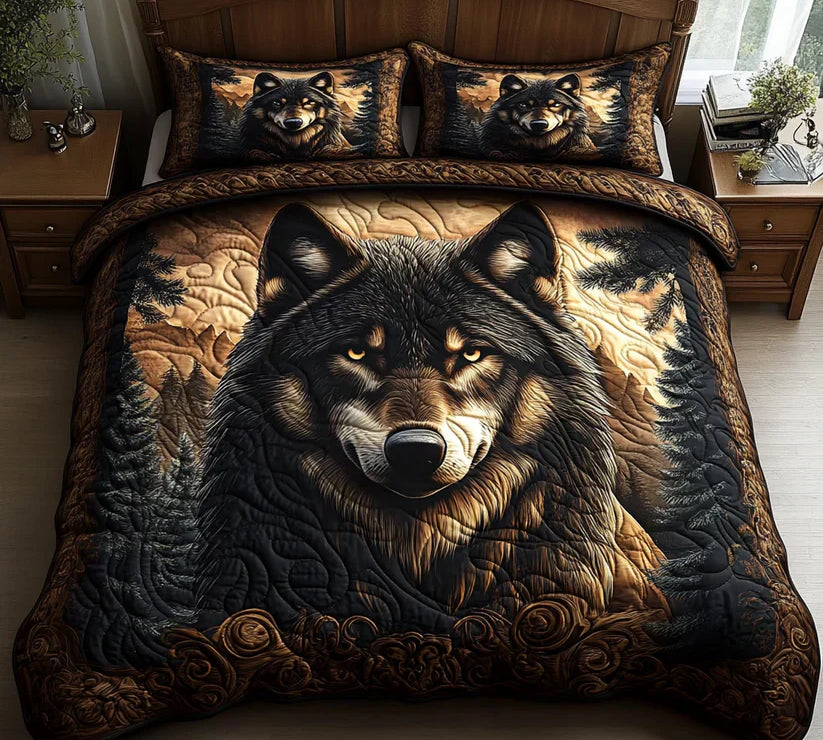 3 Piece Quilted Bedding Set – Forest Animals
