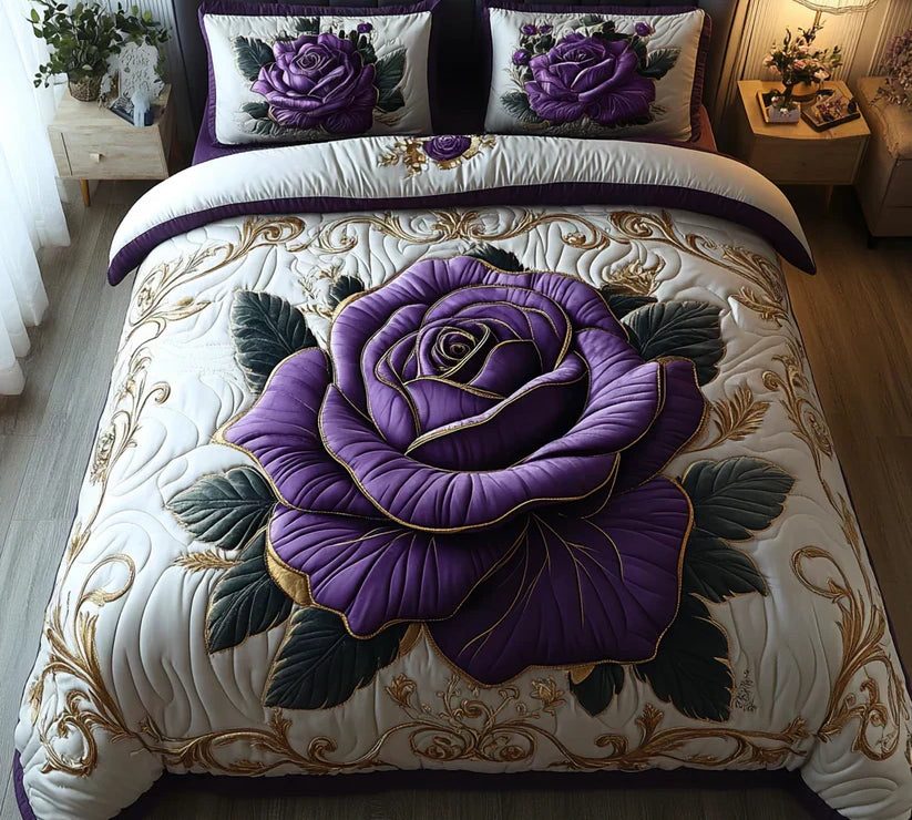 3 Piece Quilted Bedding Set – Violet Rose