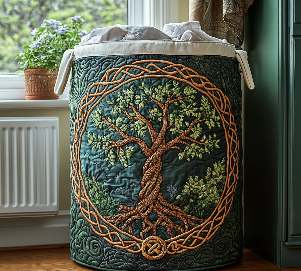 Handcrafted Laundry Basket - Tree of Life Design