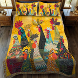 3 Piece Quilted Bed Linen Set - Roosters of the Dawn