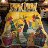 3 Piece Quilted Bed Linen Set - Roosters of the Dawn