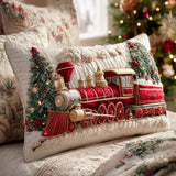 Quilted Cushion Cover - Festive Steam Locomotive